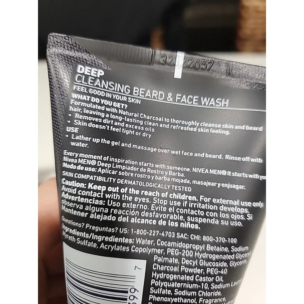 NEW Nivea Men Deep Cleansing Beard And Face Wash 3.3 Ounce X 3 Packs